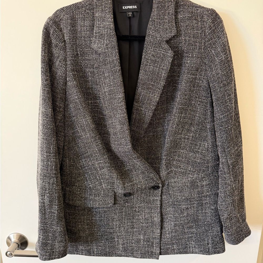 Express Women's Black & Gray Tweed Blazer